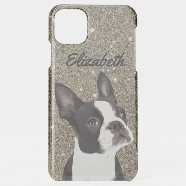 Gold Sparkle Boston Terrier Name Dog Uncommon iPhone Case (Back)