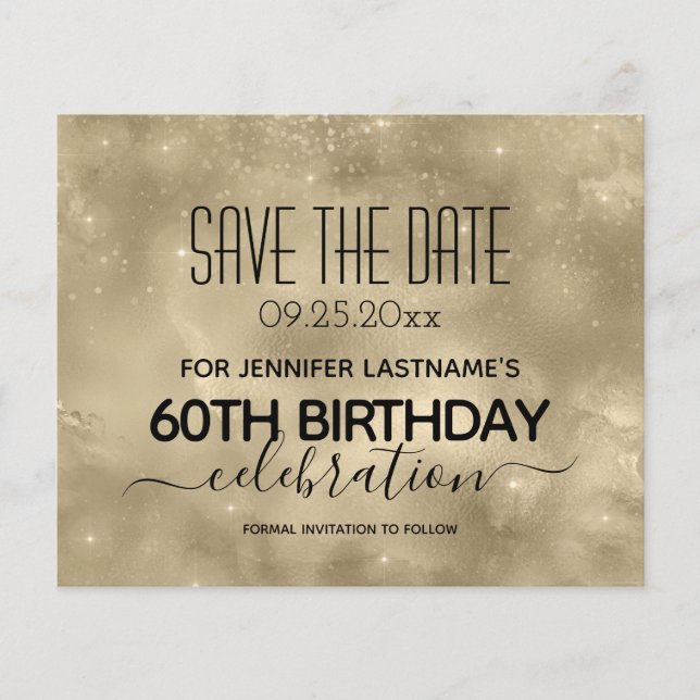 Gold Sparkle Budget 60th Birthday Save the Date  Flyer (Front)