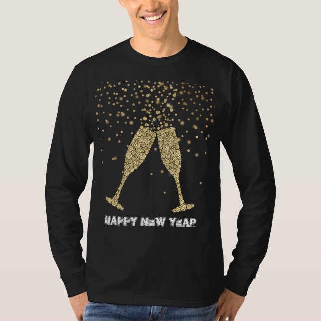 Gold Sparkle Champagne New Year T-Shirt (Front)