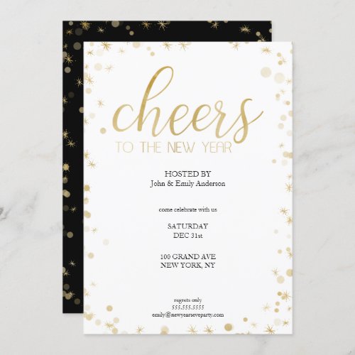 Gold Sparkle Cheers to the New Year Holiday Invitation