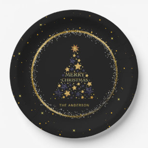 Gold Sparkle Christmas Tree Holiday Paper Plates