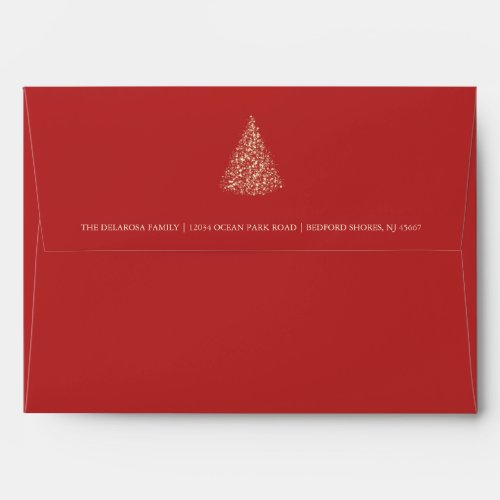 Gold Sparkle Christmas Tree Red Holiday  Envelope