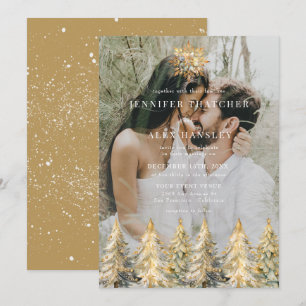 Gold Sparkle Christmas Wedding Invitation