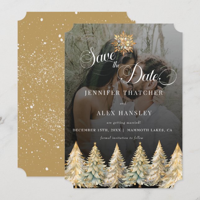 Gold Sparkle Christmas Wedding Save the Date Invitation (Front/Back)