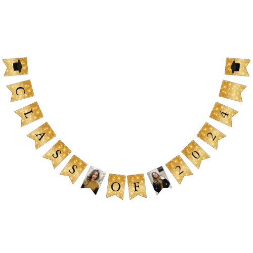 Gold Sparkle Class of 2024 Photo Graduation Party Bunting Flags