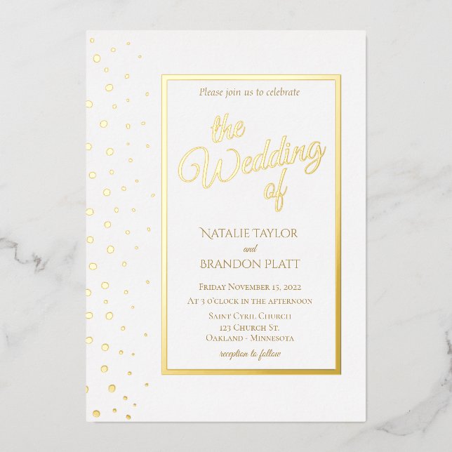 Gold Sparkle Classic Wedding  Foil Invitation (Front)