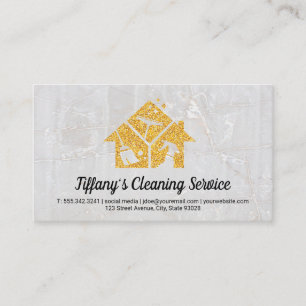 Gold Sparkle Cleaning Service Icons Business Card