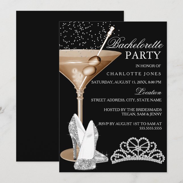 Gold Sparkle Cocktail Bachelorette Party Invitation (Front/Back)