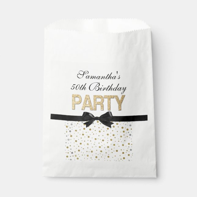 Gold Sparkle Confetti 50th Birthday Party Favor Bag (Front)