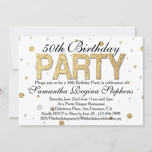 Gold Sparkle Confetti 50th Birthday Party Invitation (Front)