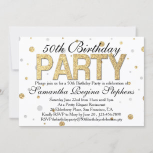 Gold Sparkle Confetti 50th Birthday Party Invitation