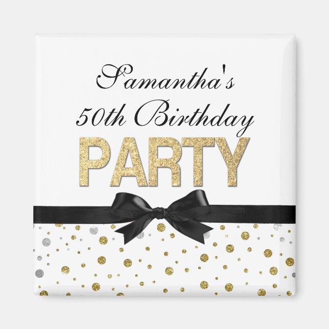 Gold Sparkle Confetti 50th Birthday Party Magnet (Front)