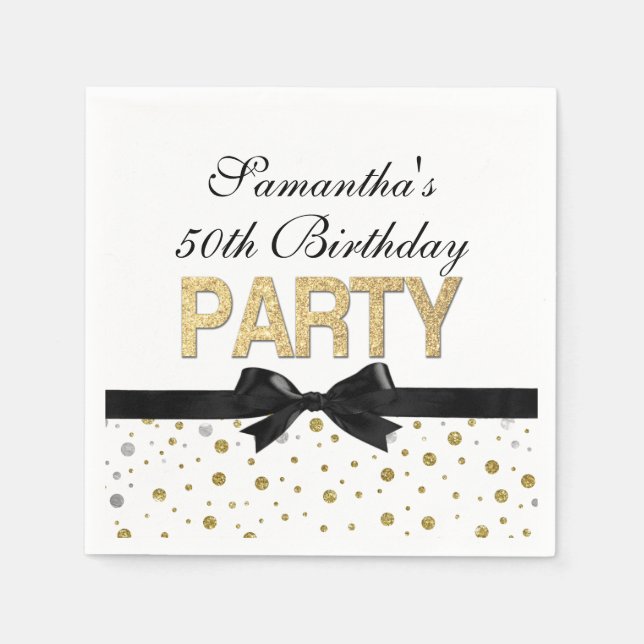 Gold Sparkle Confetti 50th Birthday Party Paper Napkins (Front)