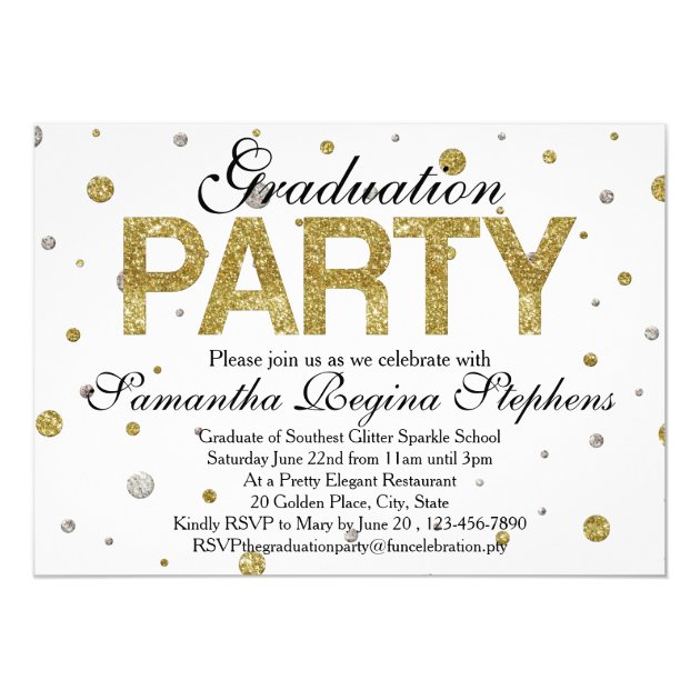 Gold Sparkle Confetti Graduation Party Card