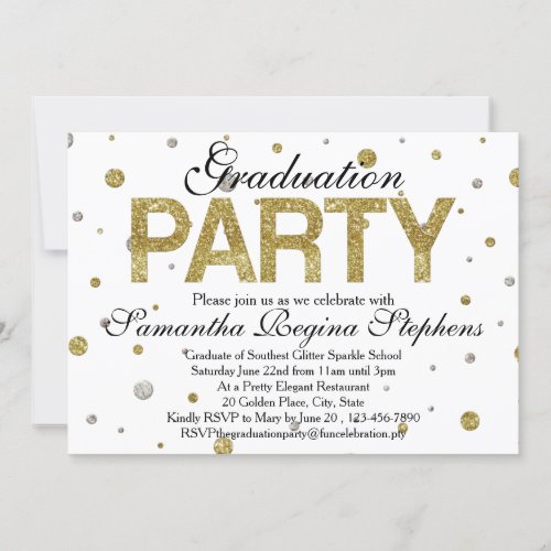 Gold Sparkle Confetti Graduation Party Card