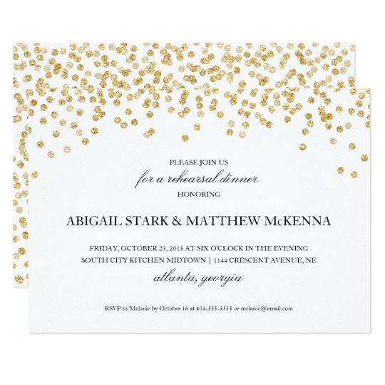 Gold Sparkle Confetti Rehearsal Dinner Invitation