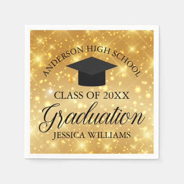 Gold Sparkle Custom Graduation Party Monogram Glam Napkins (Front)