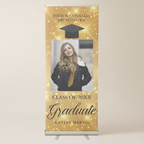 Gold Sparkle Custom Photo 2024 Graduation Party Retractable Banner