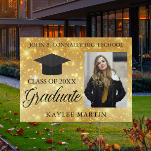 Gold Sparkle Custom Photo Graduation Party Yard Sign