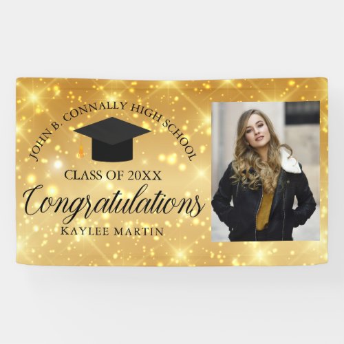 Gold Sparkle Custom Senior Photo Graduation Party Banner