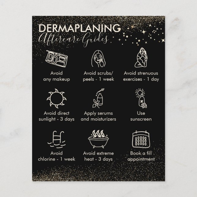 Gold Sparkle Dermaplaning aftercare Budget Flyer (Back)