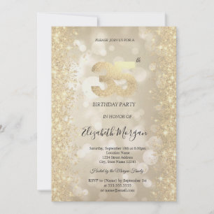 Gold Sparkle Diamonds Bokeh 35th Birthday Invitation