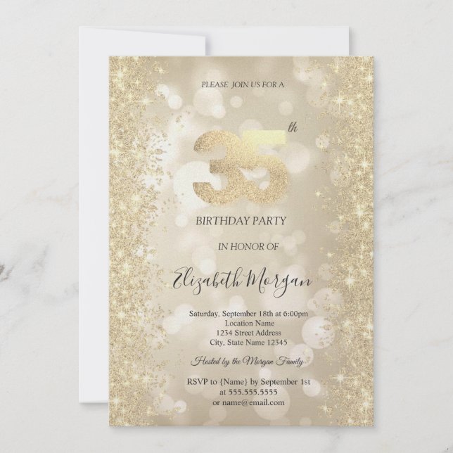 Gold Sparkle Diamonds Bokeh 35th Birthday   Invitation (Front)