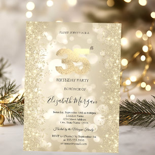 Gold Sparkle Diamonds Bokeh 35th Birthday Invitation