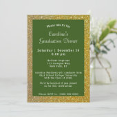 Gold Sparkle Dinner Green Graduation Invitation (Standing Front)