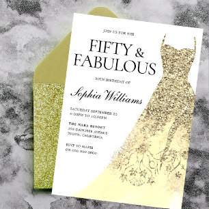 Gold Sparkle Dress 50th Birthday Party Invitation