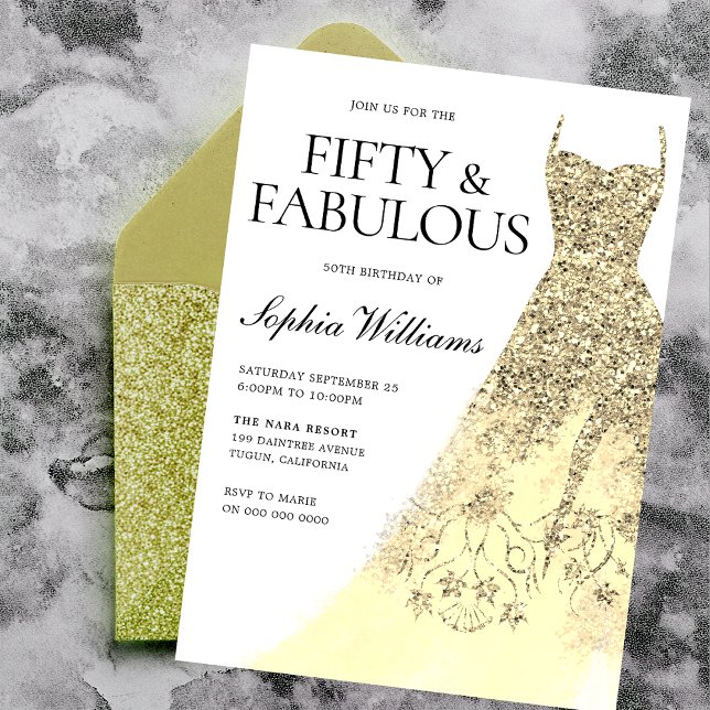 Gold Sparkle Dress 50th Birthday Party  Invitation (Creator Uploaded)