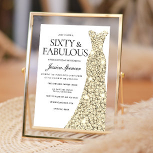 Gold Sparkle Dress 60 & Fabulous 60th Birthday Invitation