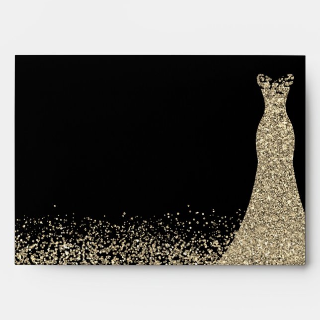 Gold Sparkle Dress Birthday Party Bridal Envelope (Front)