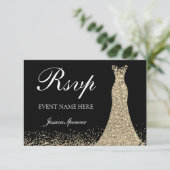 Gold Sparkle Dress Birthday Party Bridal RSVP Card (Standing Front)