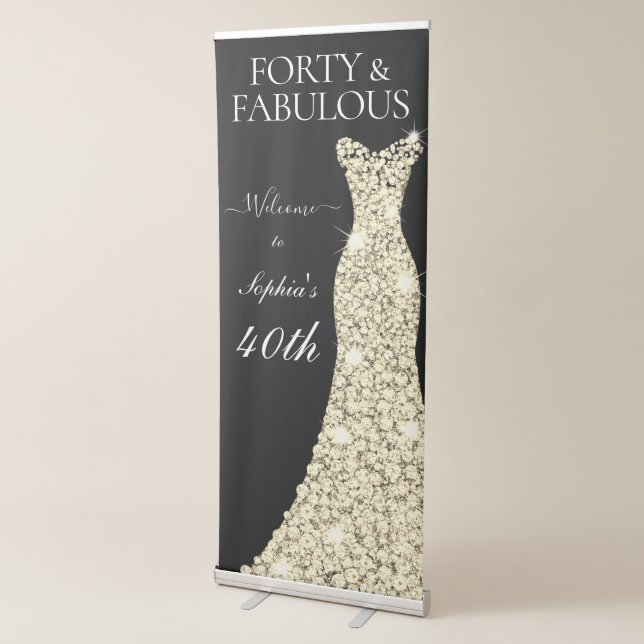 Gold Sparkle Dress Black 40th Birthday Party Retractable Banner (3/4)