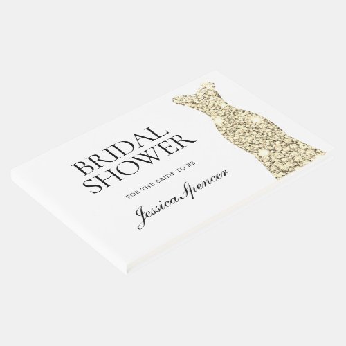 Gold Sparkle Dress Bridal Shower Guest Book