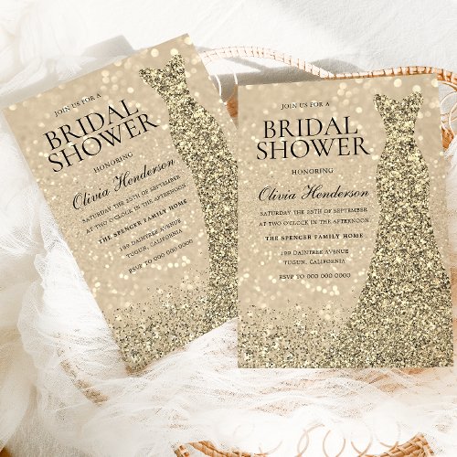 Gold Sparkle Dress Champagne Shimmer Bridal Shower Invitation