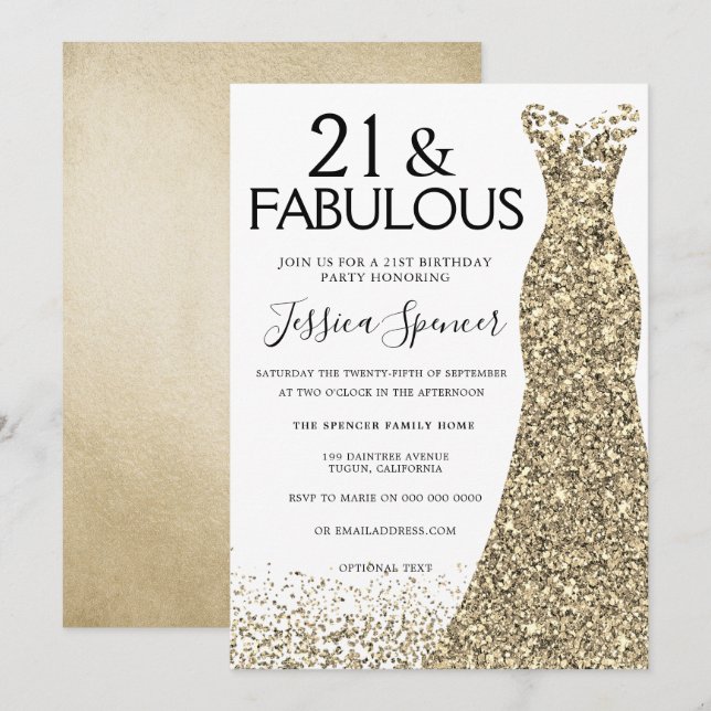 Gold Sparkle Dress Girls 21st Birthday Party Invitation | Zazzle Gold Sparkle Dress Girls 21st Birthday Party Invitation | Zazzle