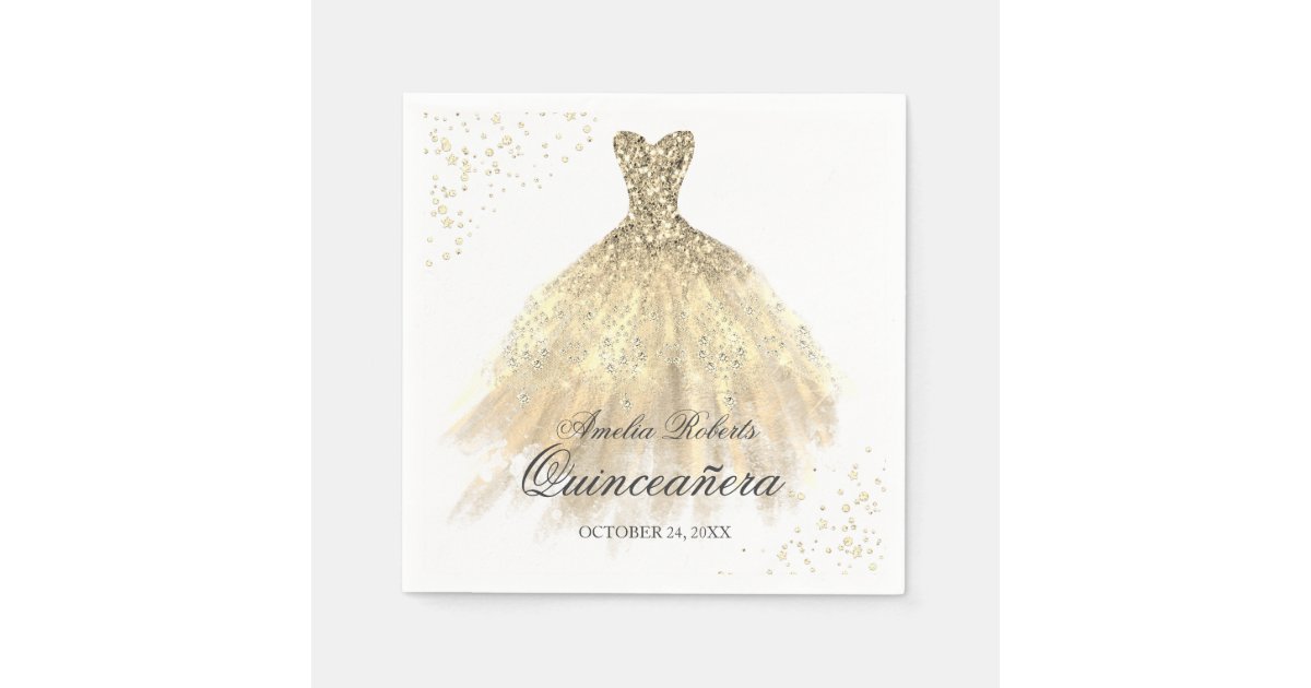 Gold Sparkle Dress Quinceanera Napkin | Zazzle