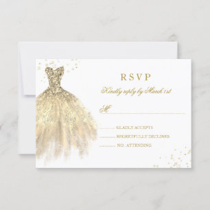 Gold Sparkle Dress Quinceanera RSVP Card