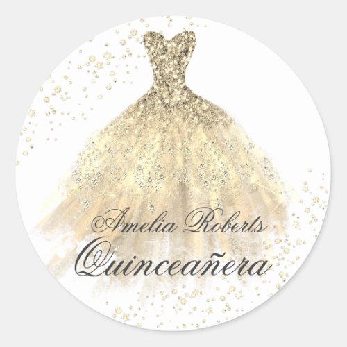 Gold Sparkle Dress Quinceanera Sticker