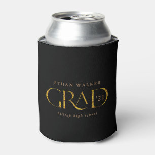 gold sparkle elegant script graduate can cooler