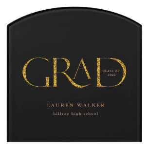 gold sparkle elegant script graduate door sign