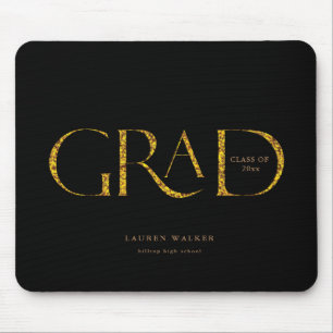 gold sparkle elegant script graduate mouse pad