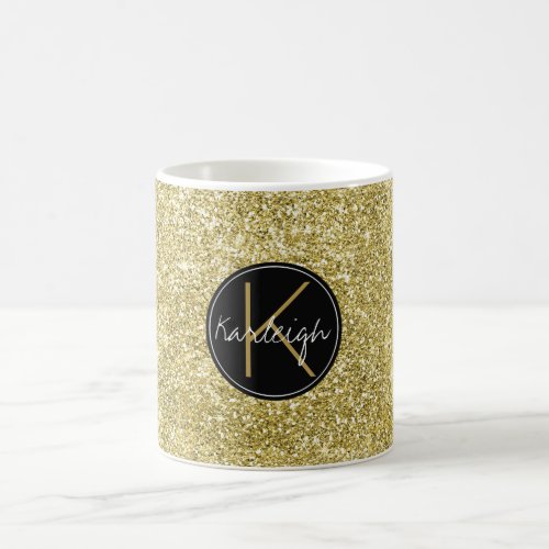 Gold Sparkle Faux Glitter Monogram Coffee Mug