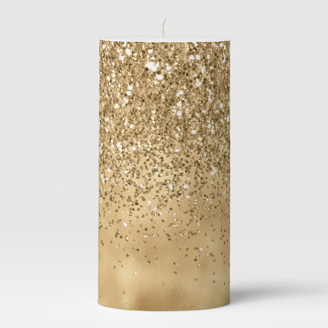 Gold Sparkle Faux Glitter Pillar Candle (Front)