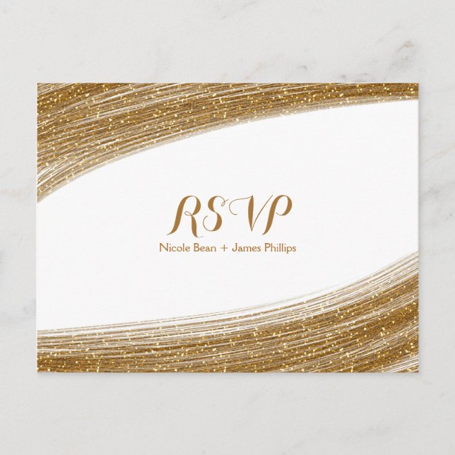 Gold Sparkle Faux Glitter Wedding RSVP Postcard (Front)