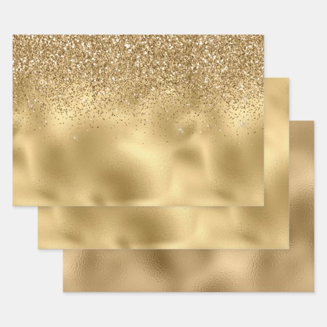 Gold Sparkle Faux Glitter Wrapping Paper Sheets (Set)