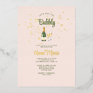 Gold Sparkle Feminine Brunch Bubbly Bridal Shower Foil Invitation