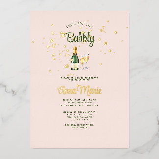 Gold Sparkle Feminine Brunch Bubbly Bridal Shower Foil Invitation